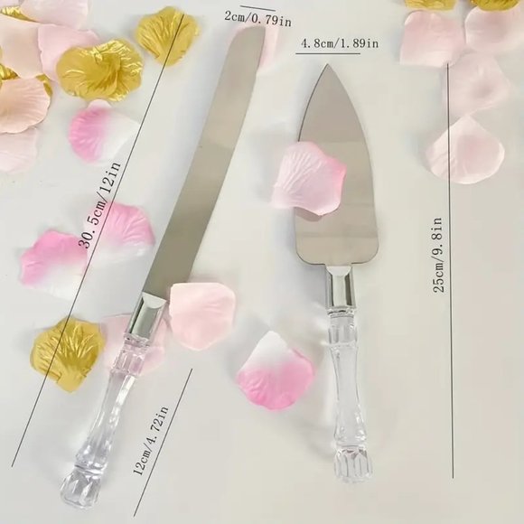 2 Pc Cake & Knife Crystal Handle Server Set - Picture 3 of 4